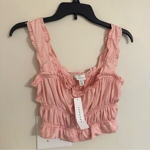 Topshop Womens L Dusty Pink Ruffle Trim Retro Chic Bralette Cropped Tank Top